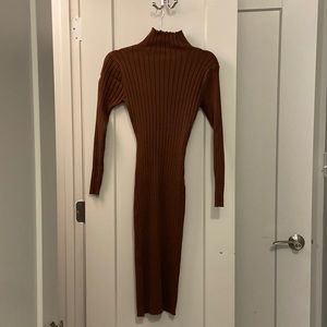 Brown turtleneck sweater dress